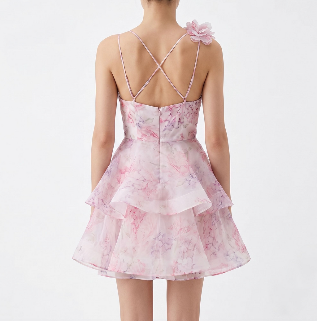 Élaria 3D Floral Organza Mini Dress