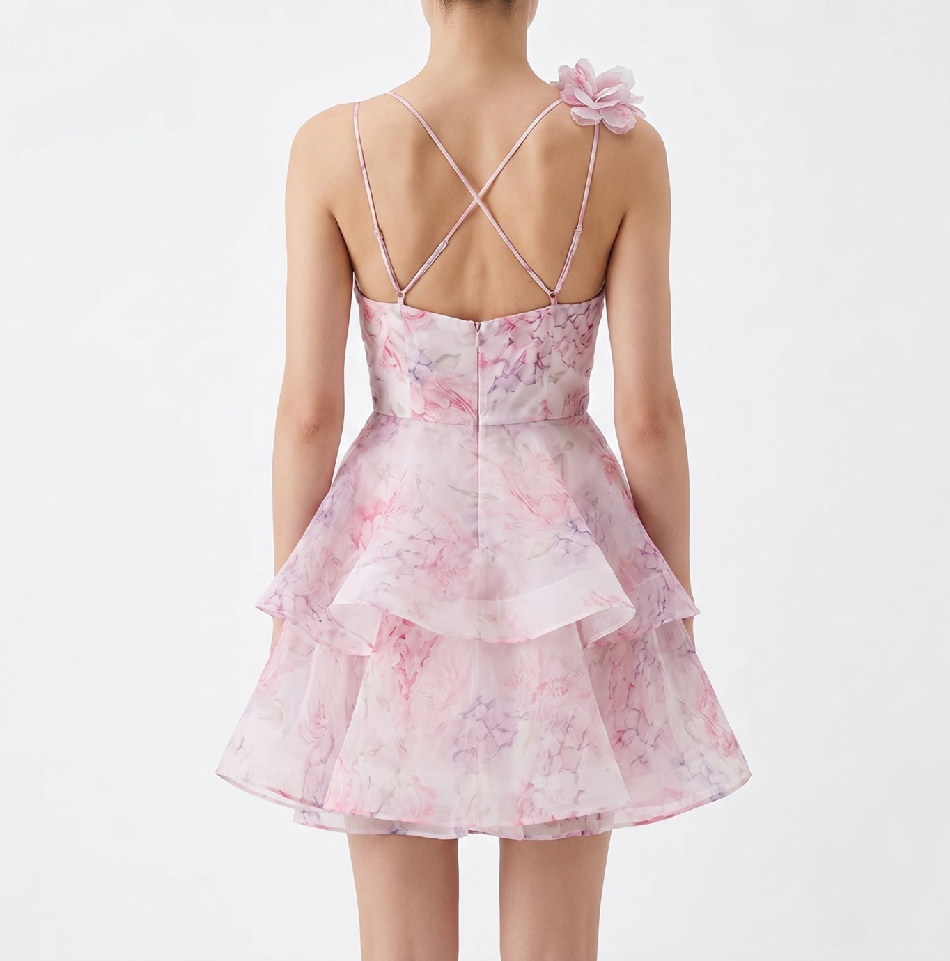 Élaria 3D Floral Organza Mini Dress