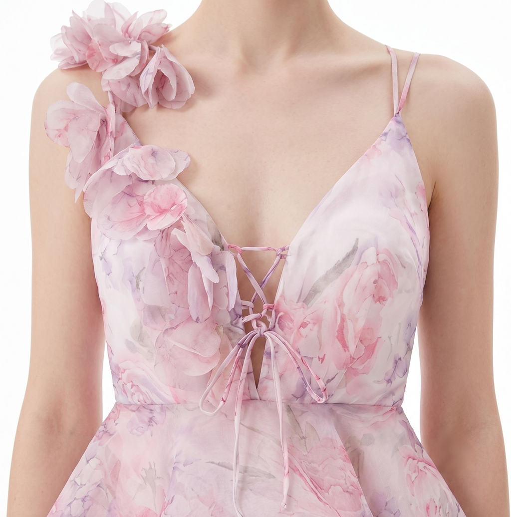 Élaria 3D Floral Organza Mini Dress