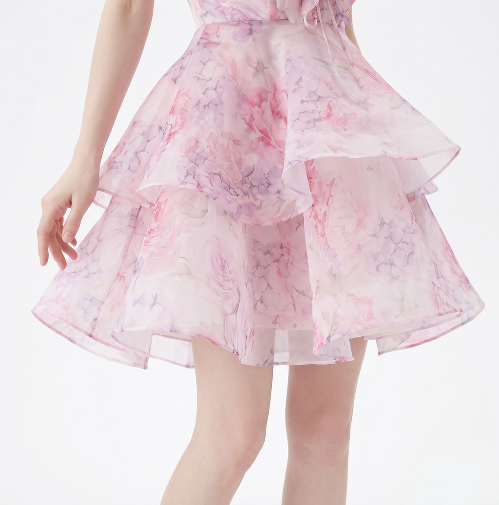 Élaria 3D Floral Organza Mini Dress