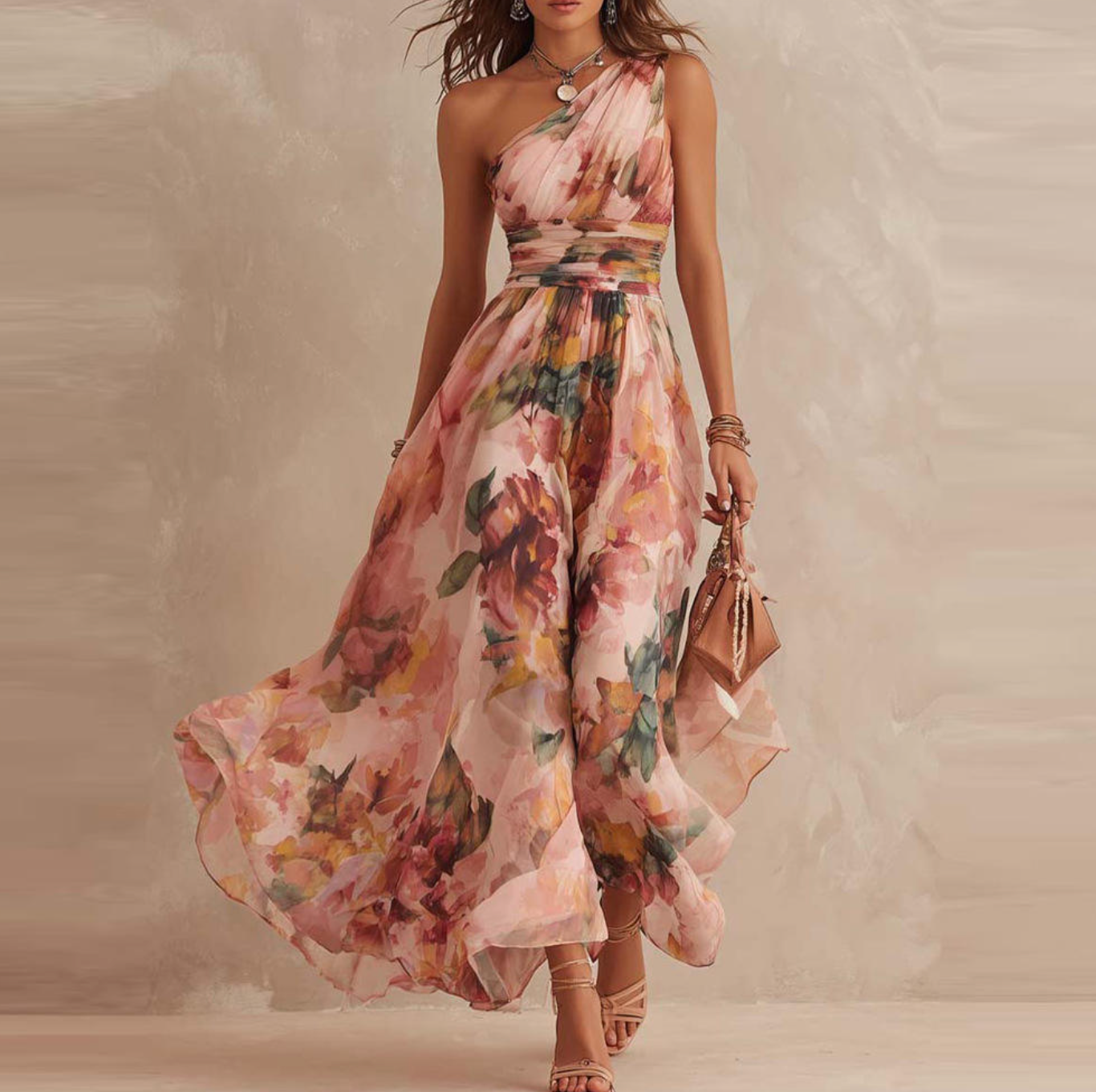 Floréa One-Shoulder Floral Maxi Dress