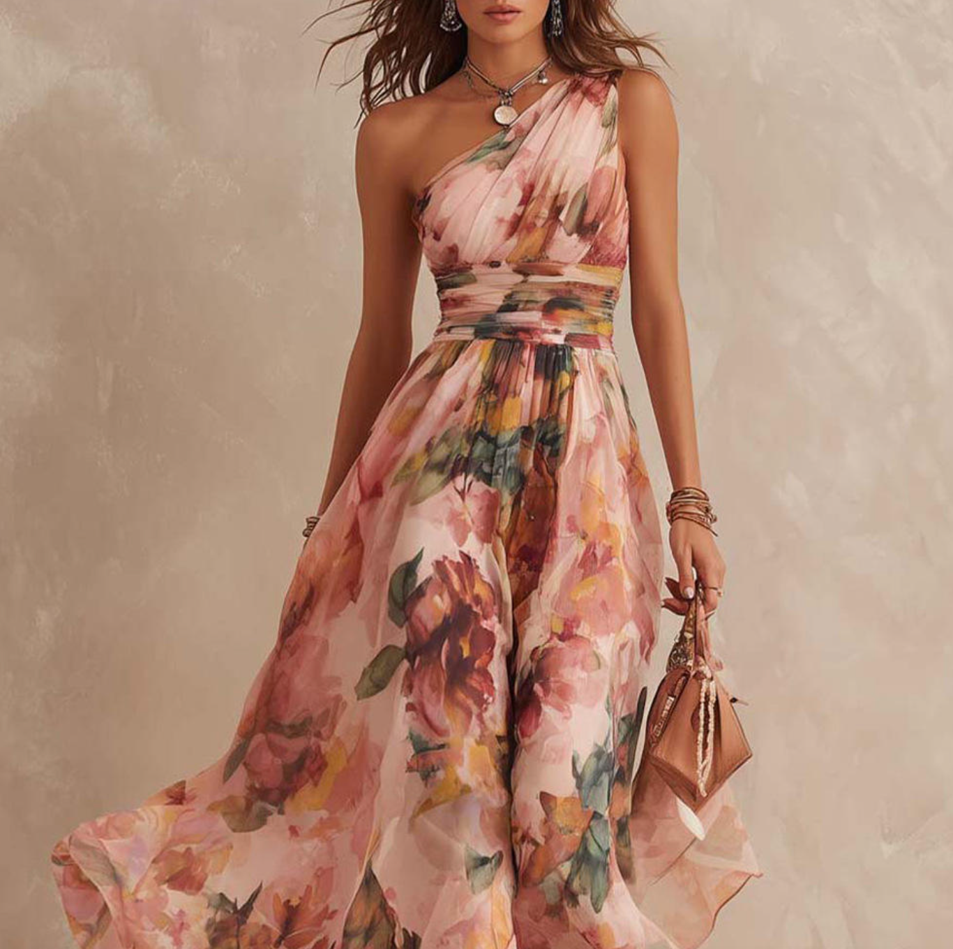 Floréa One-Shoulder Floral Maxi Dress
