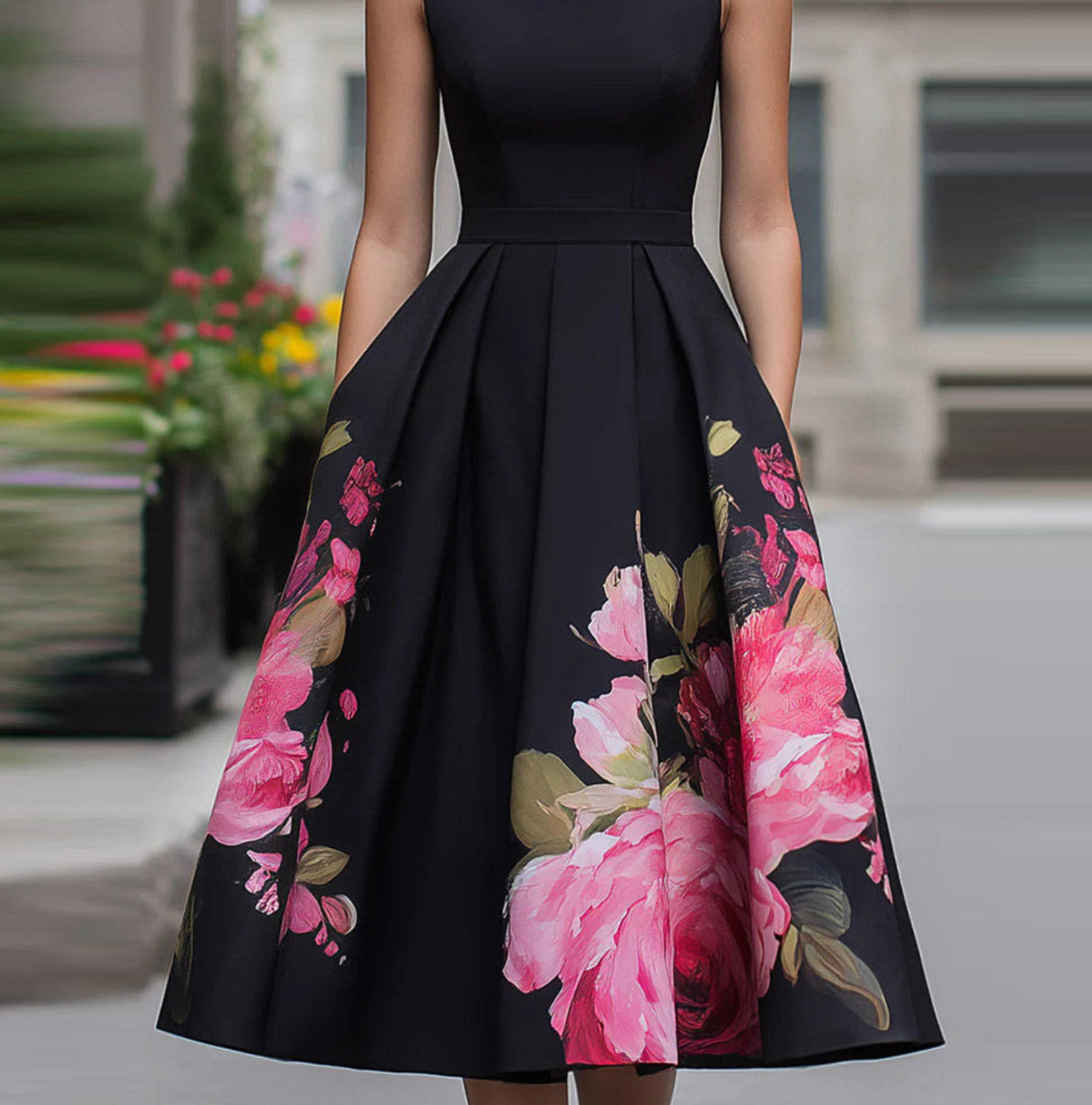 Elowira Floral Sleeveless Midi Dress